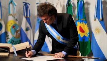 President Javier Milei signing the Pact of May (Presidency of Argentina/HANDOUT/EPA-EFE/Shutterstock)