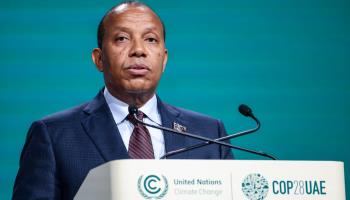 Prime Minister Patrice Trovoada speaks at the COP28 Summit in Dubai, December 2023 (Dominika Zarzycka/NurPhoto/Shutterstock)