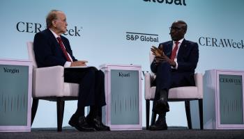 Mele Kyari (R), head of the state-owned Nigeria National Petroleum Corporation Limited (NNPCL) at a meeting of Global South energy leaders in Houston, March 2024 (Xinhua/Shutterstock)