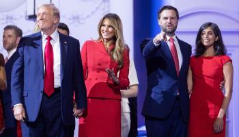 Donald and Melania Trump together with JD and Usha Vance at the RNC in Milwaukee, July 19, 2024 (Justin Lane/EPA-EFE/Shutterstock)