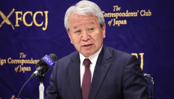 Japan International Cooperation Agency President Akihiko Tanaka speaks at the Foreign Correspondents’ Club of Japan in Tokyo (Yoshio Tsunoda/AFLO/Shutterstock) 