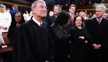 Chief Justice John Roberts with other members of the Supreme Court at President Joe Biden’s State of the Union address, March 7, 2024 (Shawn Thew/POOL/EPA-EFE/Shutterstock)