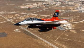 Air Force Secretary Frank Kendall (not visible) flies in the experimental X-62 aircraft over Edwards Air Force Base in California, May 2, 2024 (U S Air Force/ZUMA Press Wire/Shutterstock)