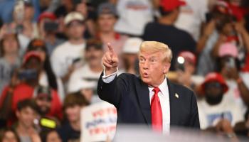 Donald Trump speaks at a campaign rally in Atlanta, Georgia, August 3, 2024 (Edward M Pio Roda/EPA-EFE/Shutterstock)