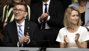 Prime Minister Kristen Michal with Kaja Kallas after his cabinet was sworn in, 23 July 2024 (Valda Kalnina/EPA-EFE/Shutterstock)

