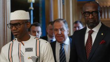 Malian Defence Minister Sadio Camara and Foreign Minister Abdoulaye Diop meet Russian Foreign Minister Sergei Lavrov in Moscow, February 2024 (Maxim Shipenkov/EPA-EFE/Shutterstock)