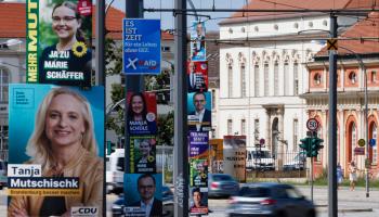 Campaign posters in Potsdam ahead of the September 22 Brandenburg state election (CLEMENS BILAN/EPA-EFE/Shutterstock)