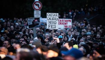 Protests in Bratislava against abolishing the anti-corruption special prosecutor’s office, February 2024 (Jakub Gavlak/EPA-EFE/Shutterstock)

