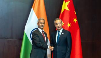 Indian Foreign Minister S Jaishankar (left) and Chinese counterpart Wang Yi (right) meeting on the sidelines of ASEAN-related events in Vientiane, Laos, in late July (Xinhua/Shutterstock)

