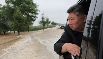 Kim Jong-un inspecting a flooded area in North Pyongan province (KCNA/EPA-EFE/Shutterstock)