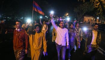 People protest during a rally against Prime Minister Nikol Pashinyan in Yerevan, Armenia, June 2024 (NAREK ALEKSANYAN/EPA-EFE/Shutterstock)