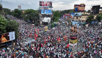 A protest in Kolkata yesterday over the August 9 rape and murder of a trainee doctor and the handling of the case (Debarchan Chatterjee/NurPhoto/Shutterstock)