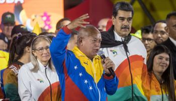 New Interior Minister Diosdado Cabello (centre) and President Nicolas Maduro (Miguel Gutierrez/EPA-EFE/Shutterstock)