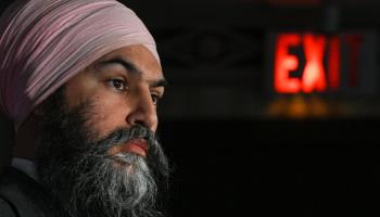 NDP leader Jagmeet Singh seen during a party retreat in Edmonton, January 25, 2024 (Artur Widak/NurPhoto/Shutterstock)