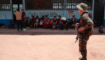 Refugees from Chiapas rest at a school in Huehuetenango, Guatemala. July 2024 (DAVID TORO/EPA-EFE/Shutterstock)