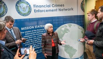 US Treasury Secretary Yellen receives briefing on updates to the US beneficial ownership information registry and other FinCEN priorities, Jan 2024 (Shawn Thew/EPA-EFE/Shutterstock)