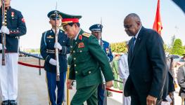 US Defense Secretary Lloyd Austin (right) walking with Vietnamese Defence Minister Phan Van Giang (left) through an honour cordon before their meeting at the Pentagon on September 9 (Shawn Thew/EPA-EFE/Shutterstock)