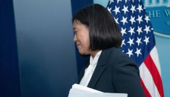 U.S. Trade Representative Katherine Tai leaves a press briefing at the White House, May 14, 2024 (Shutterstock)