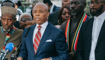 New York City mayor Eric Adams holds a press confidence after his indictment, September 26, 2024 (OLGA FEDOROVA/EPA-EFE/Shutterstock)