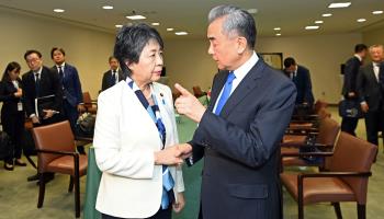 Japanese Foreign Minister Yoko Kamikawa meeting Chinese counterpart Wang Yi in New York (Xinhua/Shutterstock)

