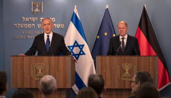 German Chancellor Olaf Scholz (right) with Israeli Prime Minister Binyamin Netanyahu (left) (Leo Correa/Pool/EPA-EFE/Shutterstock)