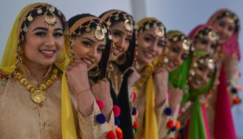 Members of the Punjabi Folk Dance Academy seen during Sikh Heritage Month celebrations, Edmonton, Alberta, April 20, 2024 (Artur Widak/NurPhoto/Shutterstock)