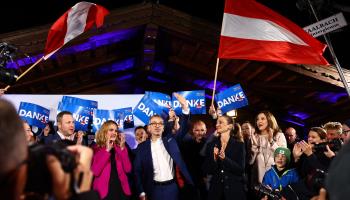 Members of Austria’s Freedom Party celebrating its victory in the September 29 general election (Filip Singer/EPA-EFE/Shutterstock)