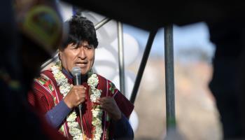 Morales addresses supporters in La Paz. September 23, 2024. (Luis Gandarillas/EPA-EFE/Shutterstock)