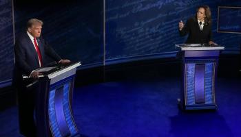 The September 10 US presidential debate between Republican Party nominee Donald Trump (left) and Democratic Party nominee Kamala Harris (right) (Demetrius Freeman/Pool/EPA-EFE/Shutterstock)