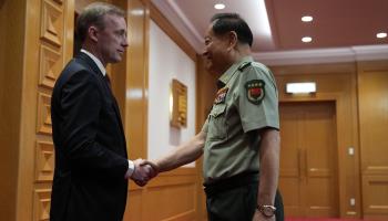 Chinese Central Military Commission Vice Chairman General Zhang Youxia (right) meets with US National Security Advisor Jake Sullivan (left) in Beijing (Ng Han Guan/POOL/EPA-EFE/Shutterstock)

