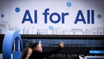 A banner reading ‘AI for All’ (Stefan Boness/Ipon/SIPA/Shutterstock)