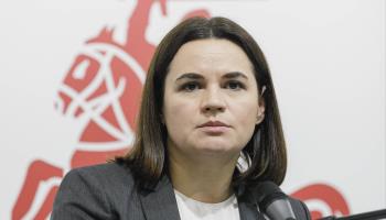 Sviatlana Tsikhanouskaya, the National Leader of Belarus and Head of the United Transition Cabinet (Volha Shukaila/SOPA Images/Shutterstock)