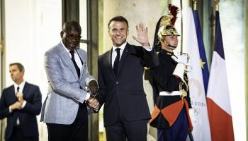 Beninese President Patrice Talon meets with French President Emmanuel Macron at the Francophonie Summit in Paris, October 2024 (Gabrielle Cezard/SIPA/Shutterstock)