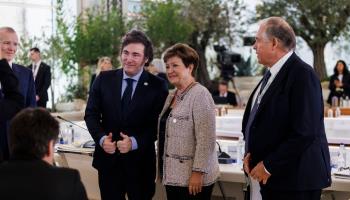 President Javier Milei and IMF Managing Director Kristalina Georgieva (Fotia/AGF/Shutterstock)