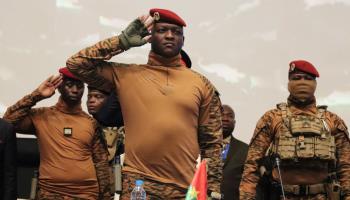 Burkinabe junta leader Captain Ibrahim Traore gives a salute at a meeting of the Alliance of Sahel States’ heads of state, Niamey, July 2024 (Issifou Djibo/EPA-EFE/Shutterstock)