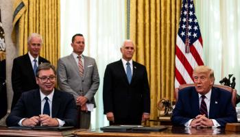 Serbian President Aleksandar Vucic and US President Donald Trump during the signing ceremony of an economic cooperation agreement between Belgrade and Prishtina, September 2020 (Shutterstock)