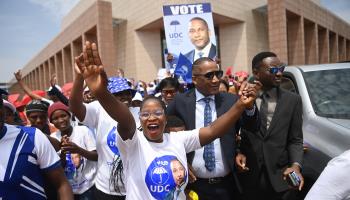 UDC leader Duma Boko files his candidacy for president ahead of the October 30 elections, September 28, 2024 (Monirul Bhuiyan/AFP via Getty Images)