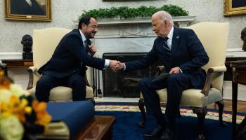 Cypriot President Nikos Christodoulides and US President Joe Biden meeting in the White House, October 30, 2024 (Tierney Cross/AFP/Getty Images)

