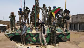 Fighters belonging to the National Movement for the Liberation of Azawad (MNLA) pose for a photo in Kidal, Mali, August 2022 (Souleymane Ag Anara/AFP/Getty Images)