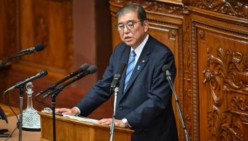 Japan’s Prime Minister Shigeru Ishiba speaks at a plenary session of the Diet’s Lower House in Tokyo (Yuichi Yamazaki/AFP/Getty Images)

