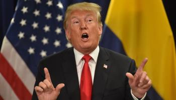 Trump speaks during a meeting with former Colombian President Ivan Duque, in 2018 (Nicholas Kamm/AFP/Getty Images)
