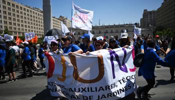 A protest outside the presidential palace in Santiago (Rodrigo Arangua/AFP via Getty Images)