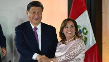 President Xi Jinping with Peruvian president Dina Boluarte at the APEC summit in Lima (Ernesto Benavides/AFP/Getty Images)