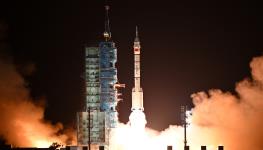A long March 2-F carrier rocket carrying the Shenzhou-19 spacecraft lifts off from the Jiaquan Satellite Launch Centre in northwest China (Adek Berry/AFP/Getty Images)

