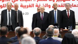 Palestinian Authority President Mahmoud Abbas attends the 32nd Palestinian Liberation Organization (PLO) Central Council session in Ramallah on April 23, 2025 (Zain Jaafar/AFP/Getty Images)          