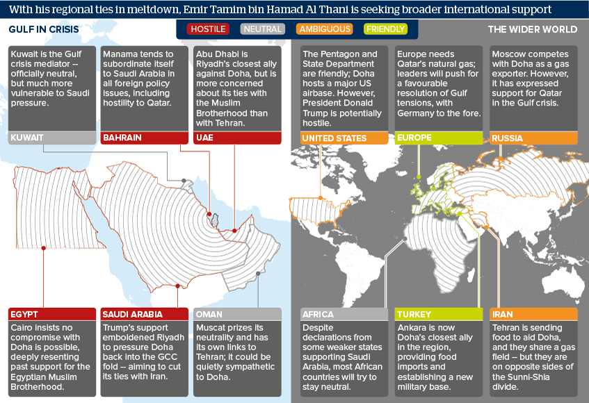 With his regional ties in meltdown, Emir Tamim bin Hamad Al Thani is seeking broader international support