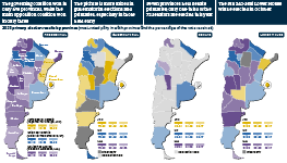 Infographic exploring the results of Argentina's 2023 primary elections. Four maps show province-level results for the presidential, gubernatorial, senate and lower house elections, with the most-voted party in each province and the percentage of the vote received.