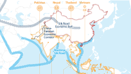 Asia: One Road, One Belt routes and approximate Chinese investment per country, 2014-15 (billion dollars)
