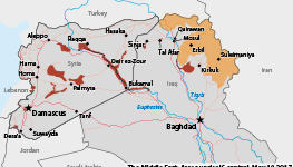 Areas under Islamic State and Kurdish control in May, 2017