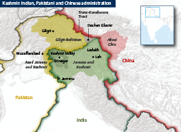 Indian, Pakistani and Chinese administered areas in Kashmir